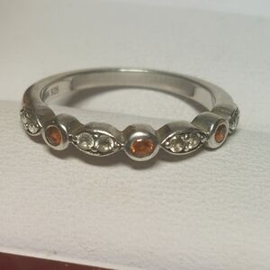Sterling Silver 925 Orange Gemstone White Sapphire Band Dainty Ring Sz 5.25